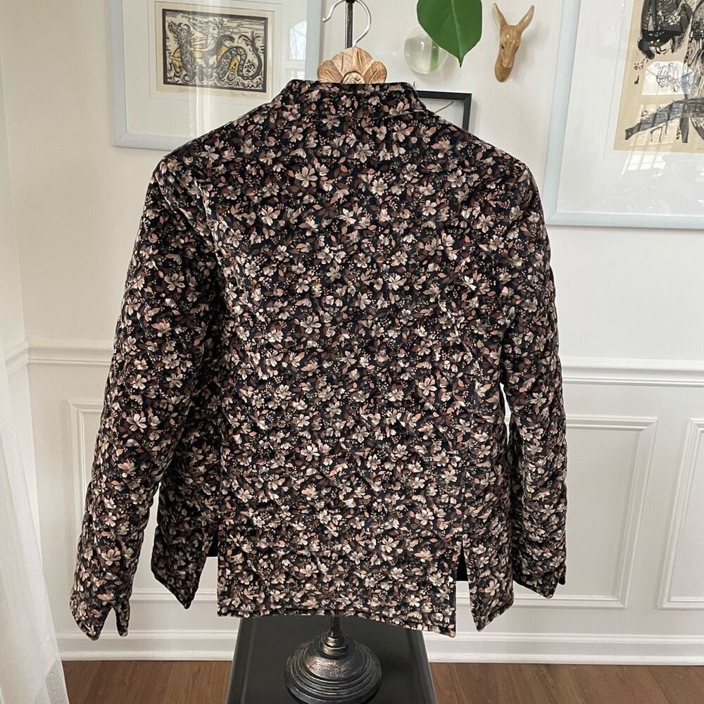 Vintage 70s Cottagecore Quilted Band Collar Jacket Brown Velveteen Floral S - Picture 7 of 10